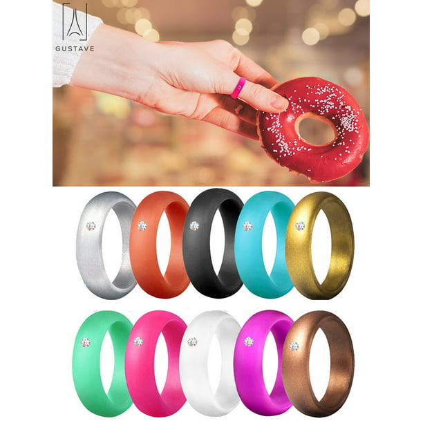 10 Silicone wedding ring Women rubber band with Rhinestone Yoga Sport Comfort